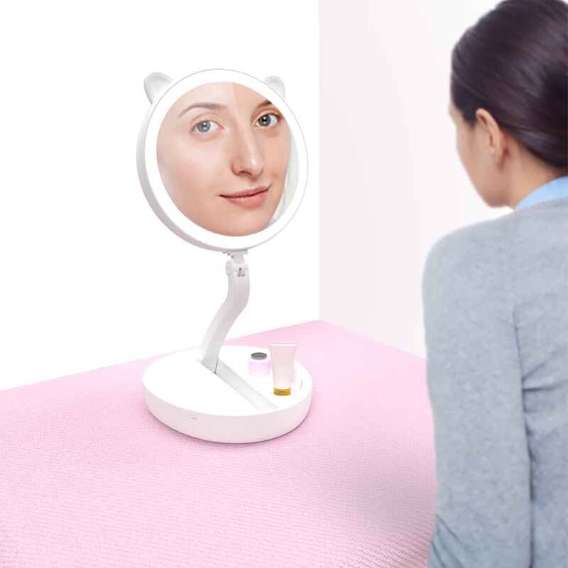 Makeup Mirror with LED Vanity Mirror, nified Collapsible Mirror, Battery-Powered Stand for Desktop Bedroom Travel