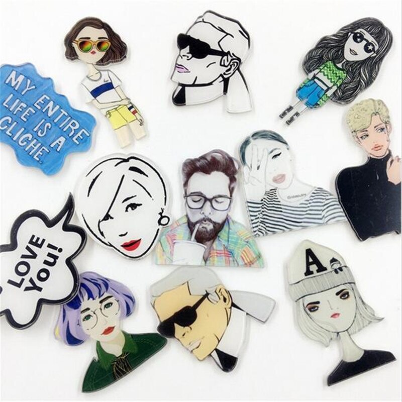 Acrylic costumes Badge Broche Brooch Accessory Scarf Pin Up Women Men Collar Tips Punk Jewelry XZ06