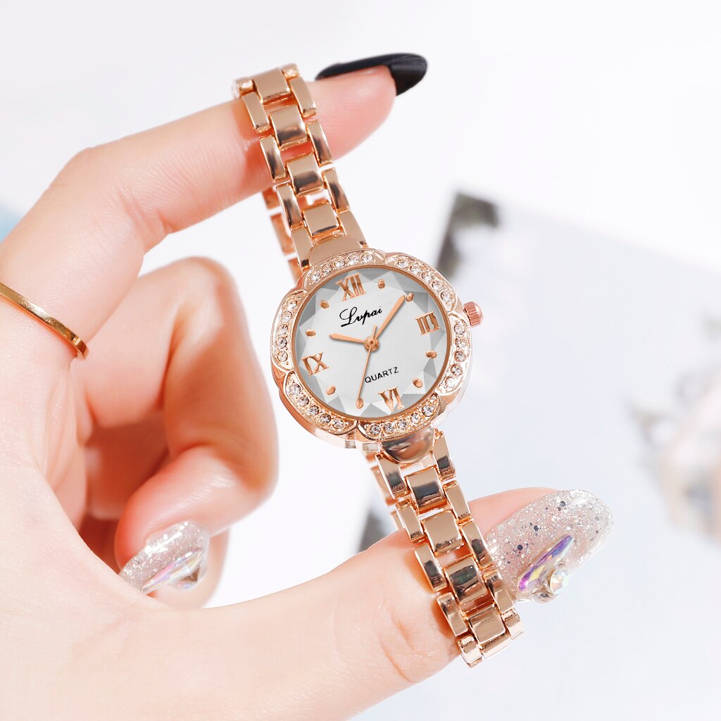 Lvpai gouden dameshorloge luxe eenvoudige damesarmbandhorloges casual stijlvolle damesklok 2 -delige set in ulzzang-stijl