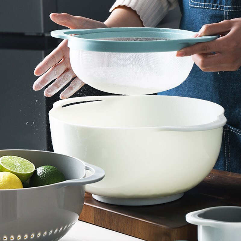 Taza medidora de plástico para hornear, cesta de drenaje multifuncional para verduras y frutas, juego de herramientas de cocina para hornear, 8 unids/set por juego