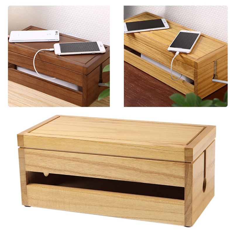 Cord Management Box Wooden - Cable Organizer Hide Power Strips,Electrical Plugs - Desk Wires Station Protector for Tv
