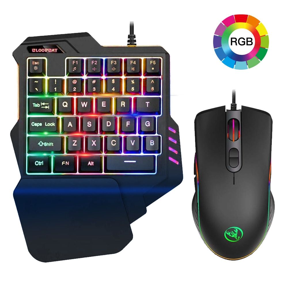 One-Handed Mechanical Gaming Keyboard Mouse Set RGB Backlit Portable Mini Gaming Keypad for PC PS4 Xbox Gamer
