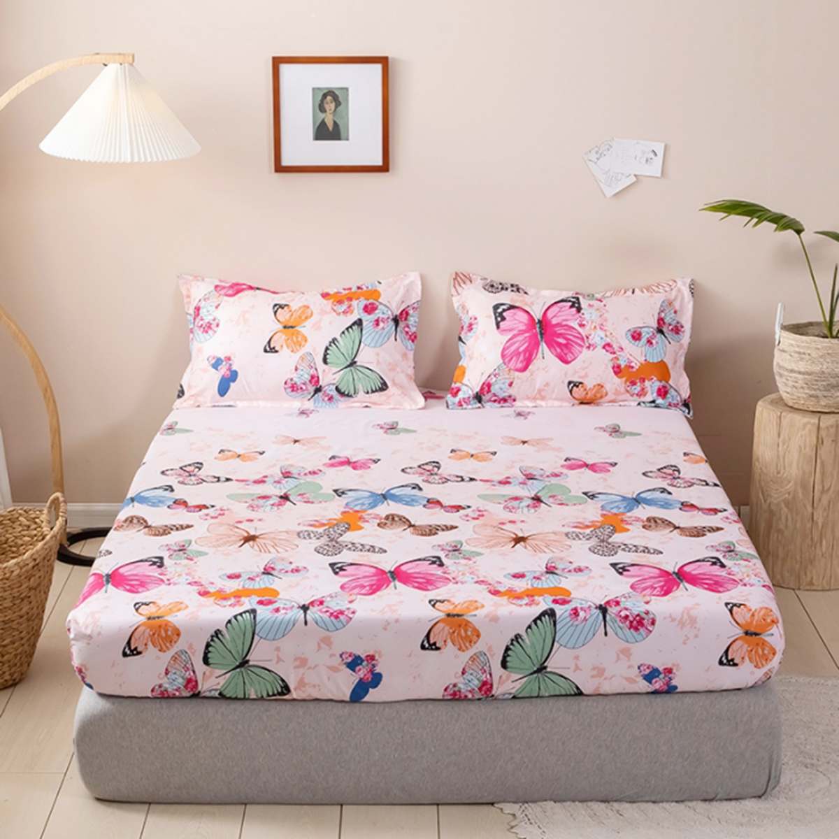Product 1pcs 100% polyester printing fitted sheet with four corners and elastic band sheets WITH pillowcases