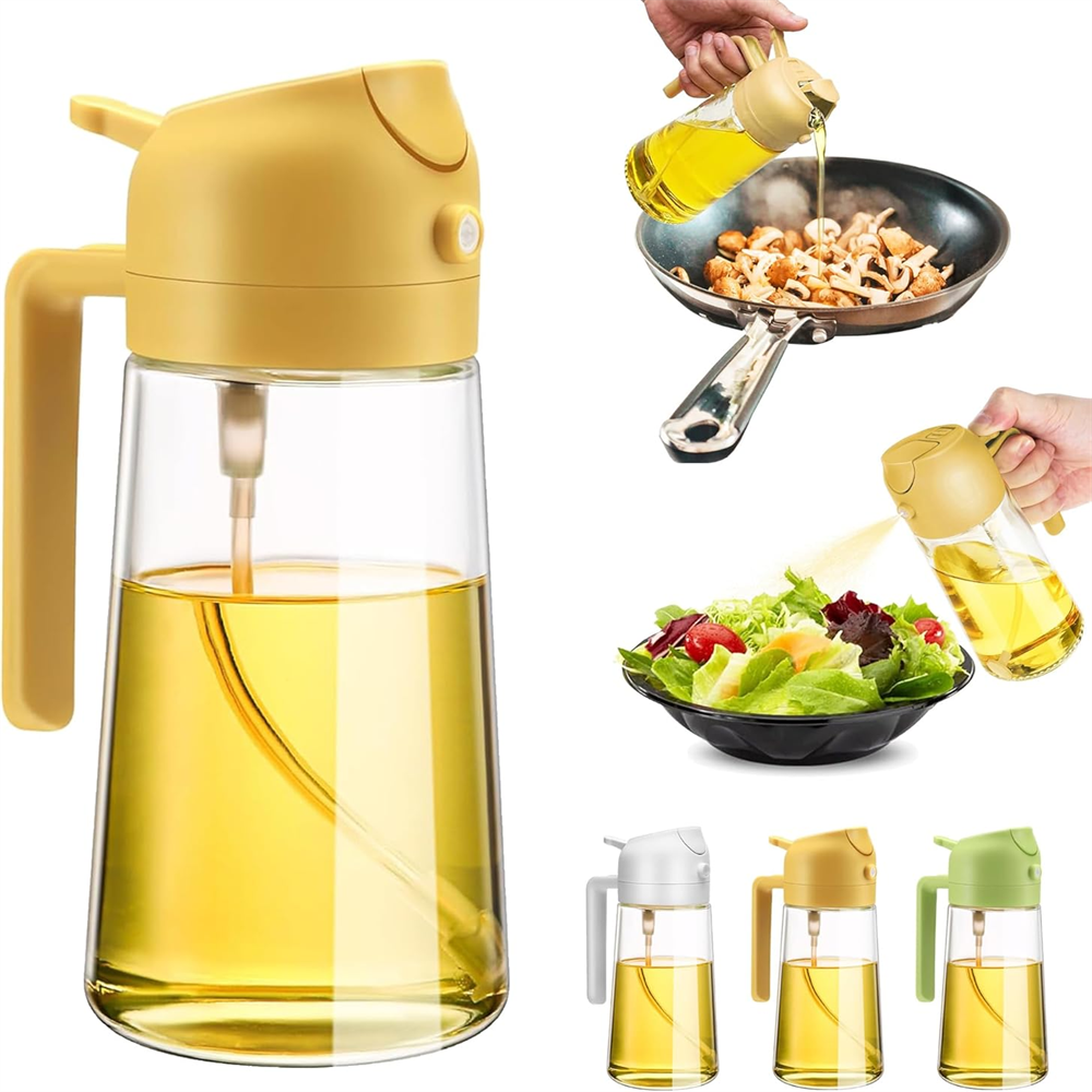 2- i -1 glasoliedispenser og sprøjte, oliesprøjteflaske med luft til frituregryde, grill, salat, ,17oz/470ml glasoliesprøjte til madlavning