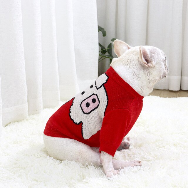 Pet clothes autumn/winter sweater sweater pitbull pug fat dog short body stretch red piglet small dog costume