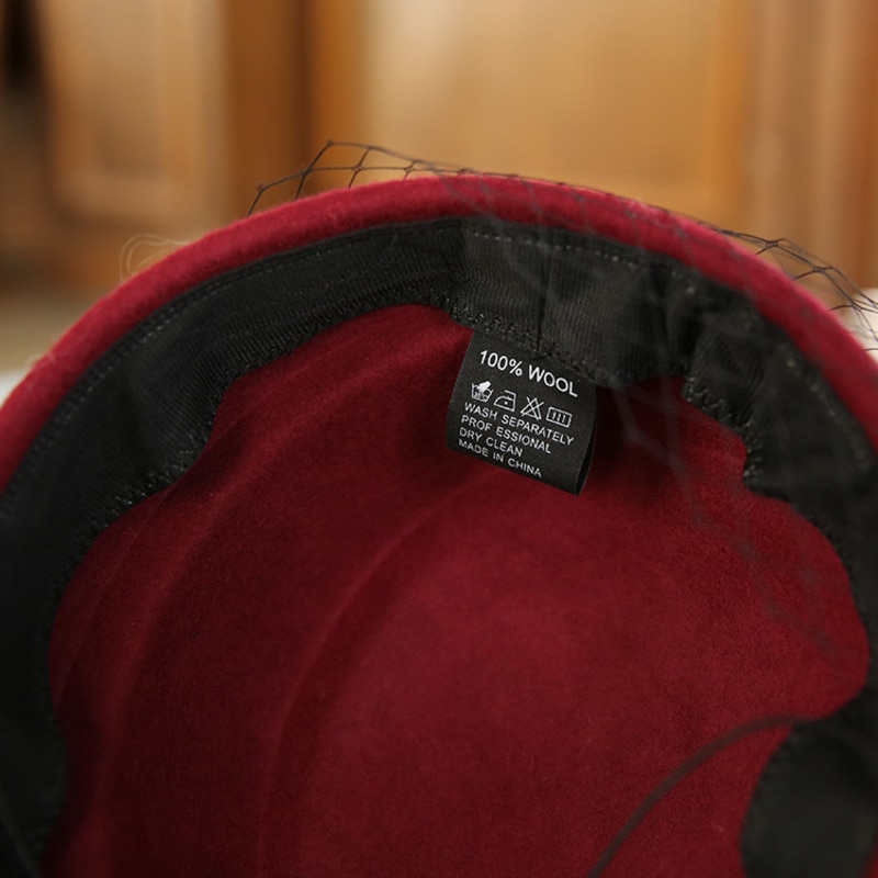 Fascinators hatte ren australsk uld engelsk shell hat med mesh rød sort efterår/vinter hat til kvinder kirketøj