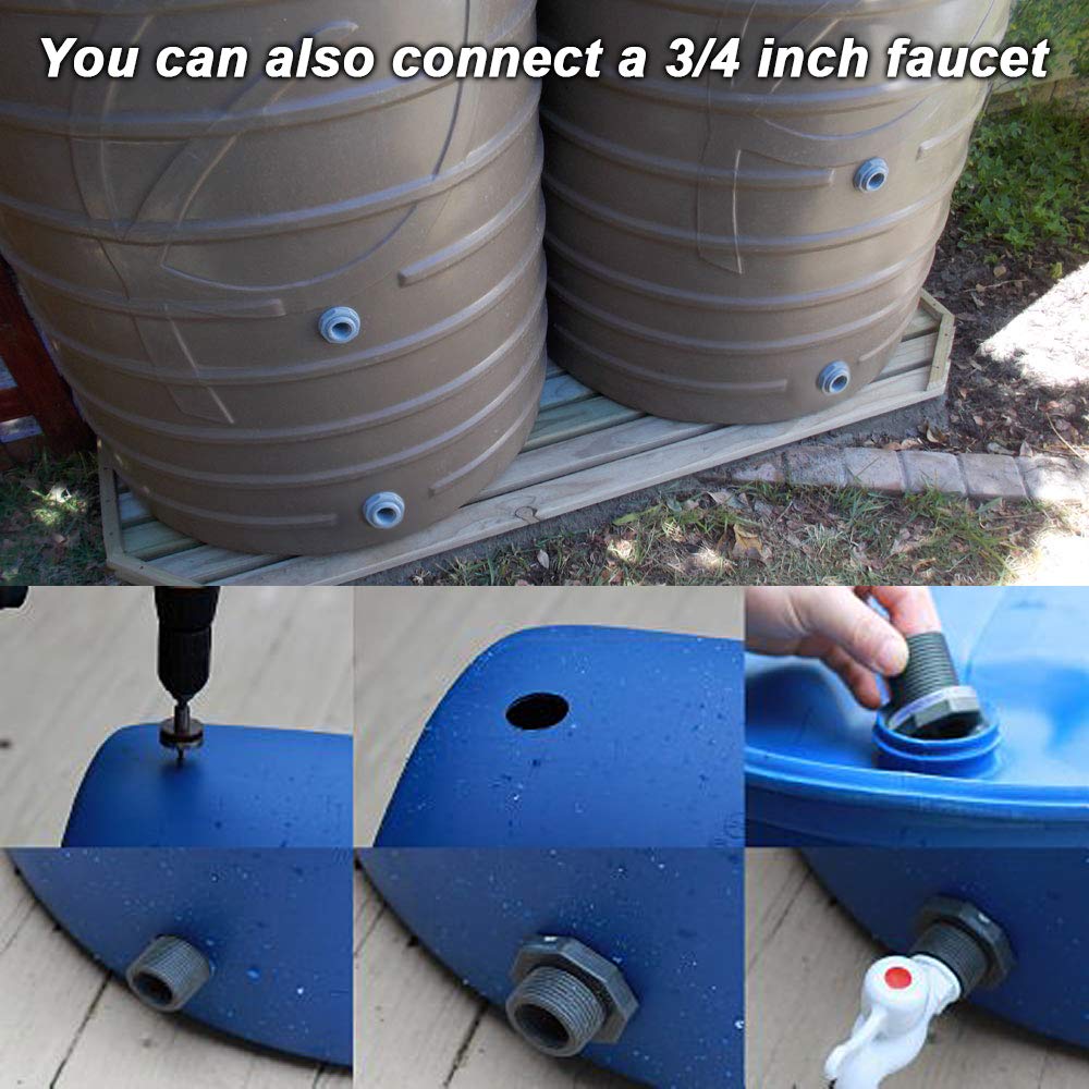 3/4 Inch PVC Bulkhead Fitting 3 Packs Bulkhead Threaded with Plugs for Rain Barrel Spigot Connector Kit for Water Tanks Plastic