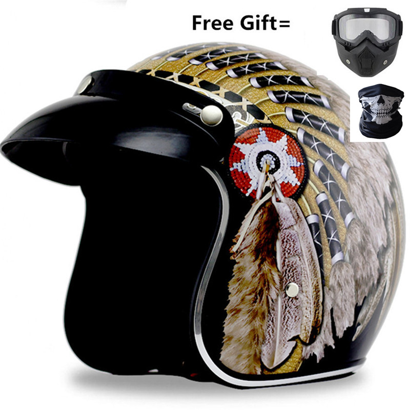 neue moto helm indische druck casco capacete moto rcycle helm 3/4 open gesicht vintage moto kreuz helme S ~ XXL: with clear mask / L
