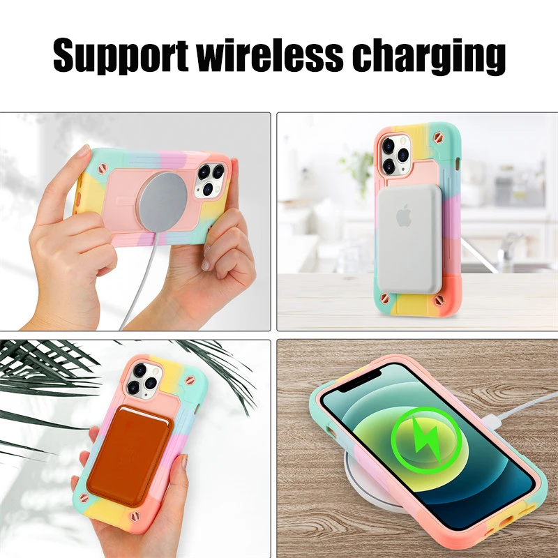 Kraftigt pansarskal, stötsäkert försvarsskal till iphone 13 14 pro max 12 pro max 14 plus, magnetiskt trådlöst laddande bakstycke, telefonfodral