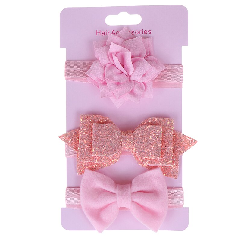 3Pcs/Lot Baby Headband Flower Bows Girl Newborn Hairband Hair Accessories: Pink
