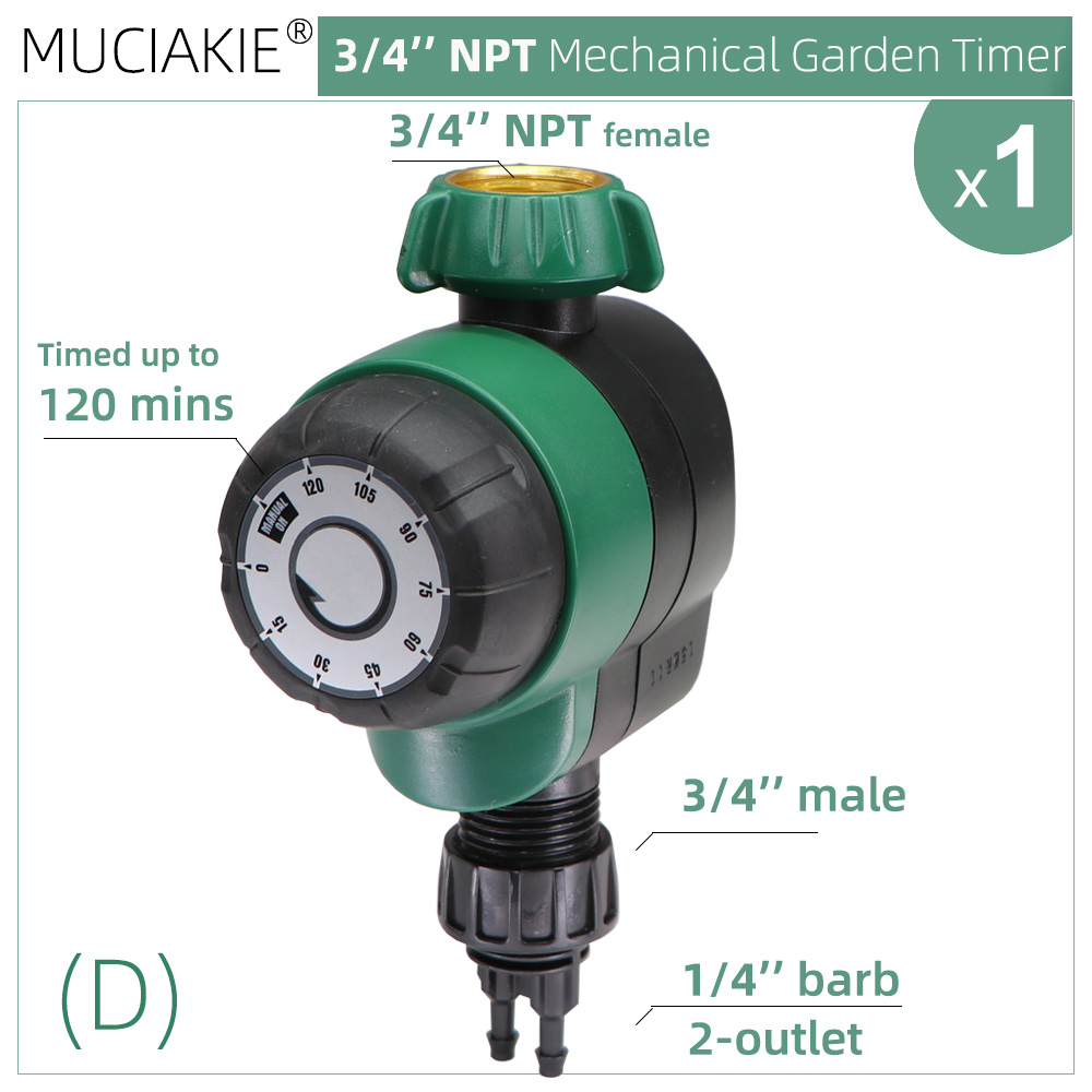 Temporizador de riego para jardín, controlador automático de riego por goteo, mecánico inteligente, sistema de aspersión para invernadero de 3/4 Min, USA 120 ''NPT: D