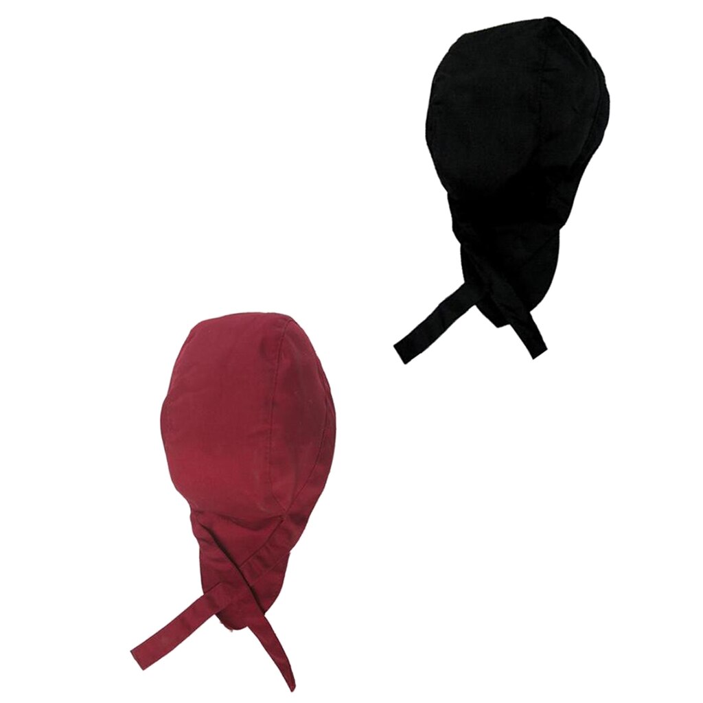 2 Pieces Unisex Kitchen Catering Chef Skull Cap Tie Back Pirate Hat Headwrap Bandana Hats, Wearable - Black Red