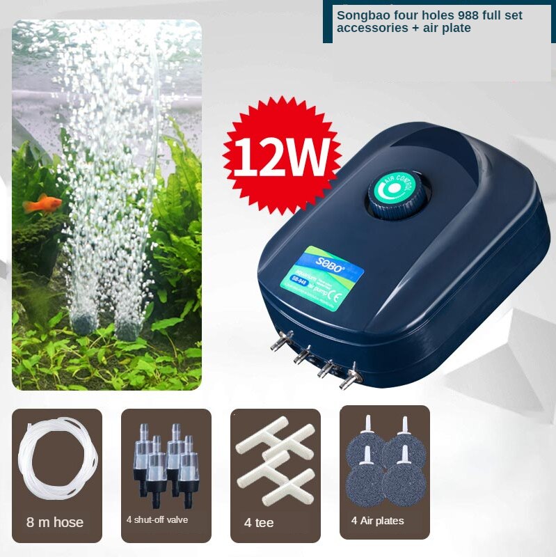 SOBO Aquarium Air Pump Fish Tank Increasing Oxygen Pump Adjustable Large Air Output Aeration Pump Air Compressor Accessories: 988    12W  P2