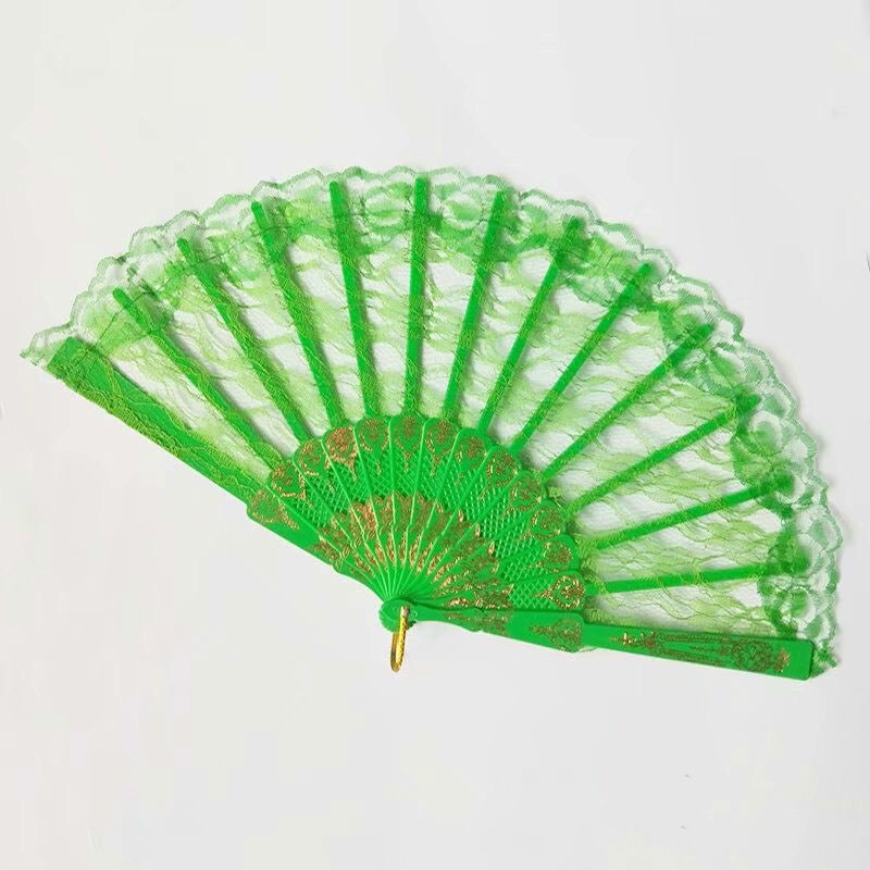 Eventail pliant en dentelle de Style chinois 1 pièce | Décor de fête de danse, ventilateur à main pliable de couleur unie: 7