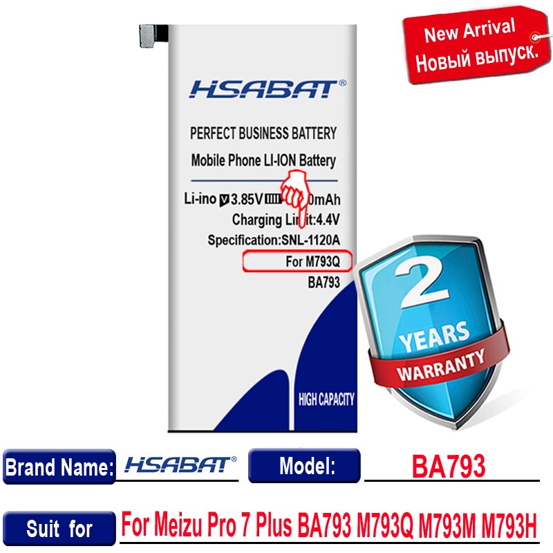 HSABAT-batería BA793 BA792, 5200mAh, para Meizu Pro 7 Plus / Pro 7 M793Q M793M M793H M792C M792C-L M792Q M792M-L: for Meizu Pro 7 Plus