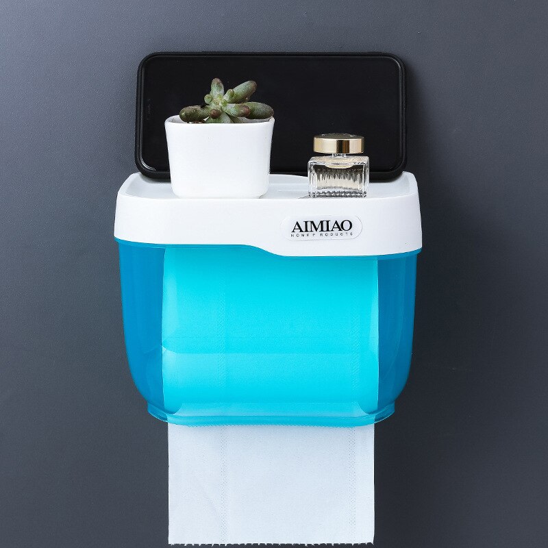 Waterproof Toilet Paper Holder Wall-mounted Toilet Paper Dispenser Tissue Box Bathroom Accessories for Bathroom Home: Small Blue