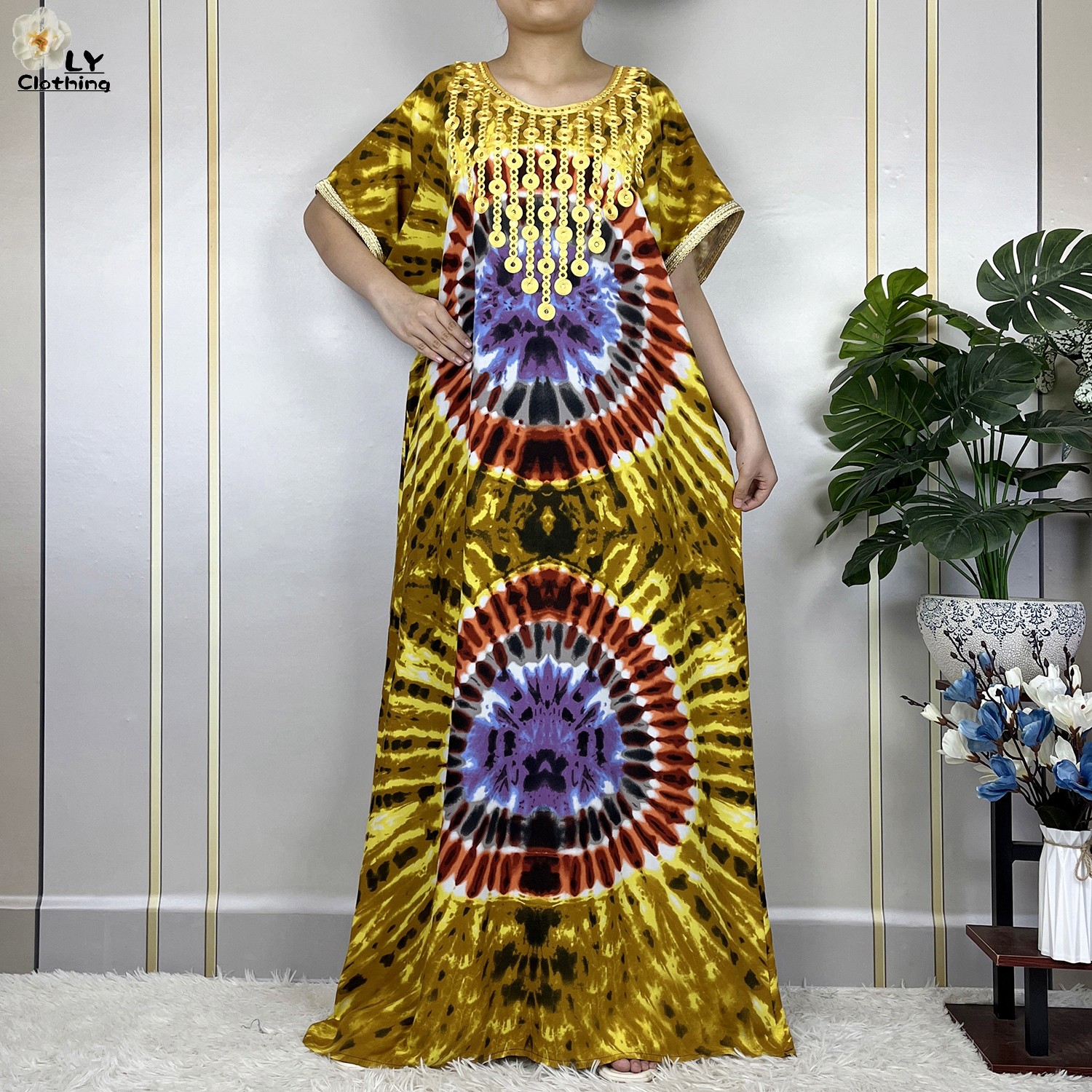 Vestidos maxi de algodão solto com lenço de cabeça para mulheres muçulmanas, vestidos casuais muçulmanos, manga curta, estampa floral, kaftan africano, islamismo, novo, verão