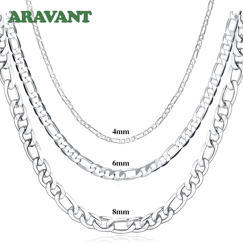 Silver 925 Jewelry Curb Link Necklace Chains For Men Female Accessories Wide 4mm 6mm 8mm