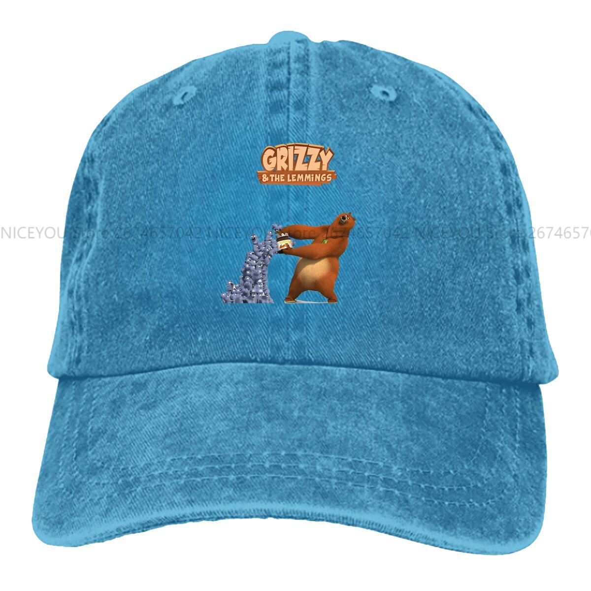 Vasket herre baseballkasket sjove trucker snapback kasketter farhat grizzly og lemmings golfkasket: Søblå