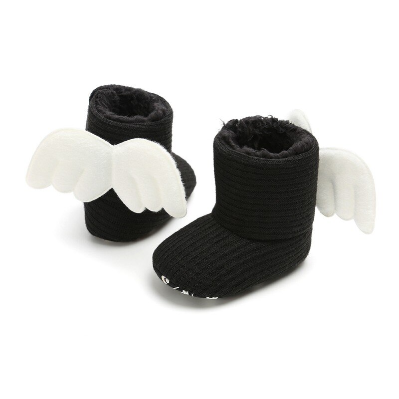 Princesa anjo meninas asas bootskids pelúcia mais grosso crochê algodão sapatos crianças botas de inverno: B / 13-18 meses