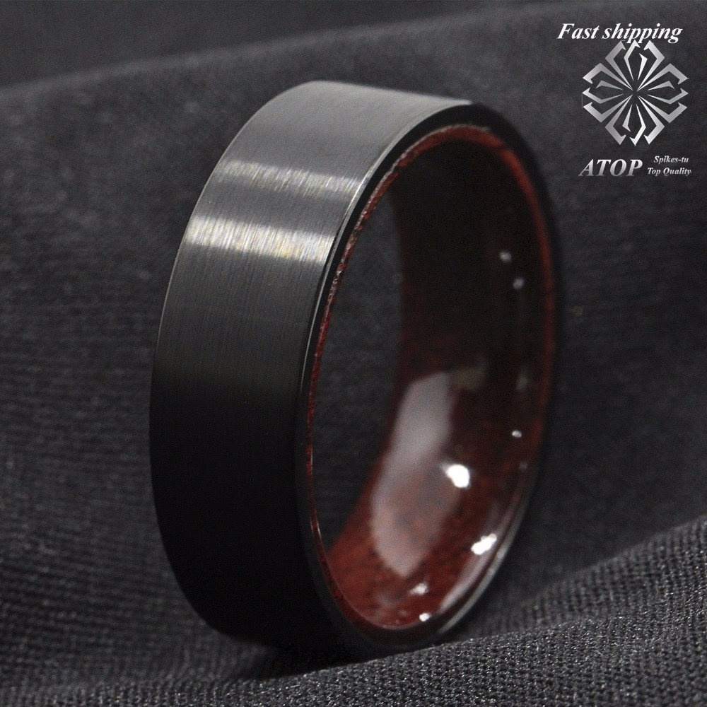 8mm noir brossé tungstène rouge sandale bois incrusté bague de mariage bijoux pour hommes