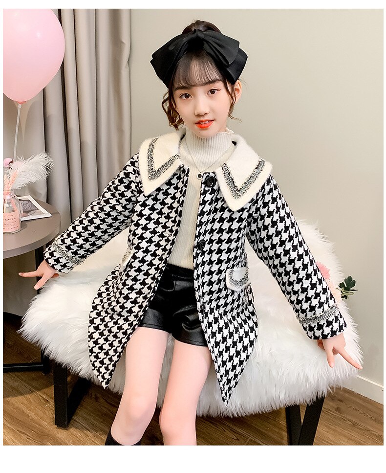 Ragazze Giacca 2020 Autunno Inverno Giubbotti Per Le Ragazze Pied De Poule di Lana Cappotti Dei Bambini di Modo Che Coprono Le Ragazze Tuta Sportiva del Cappotto 4 6 8 10