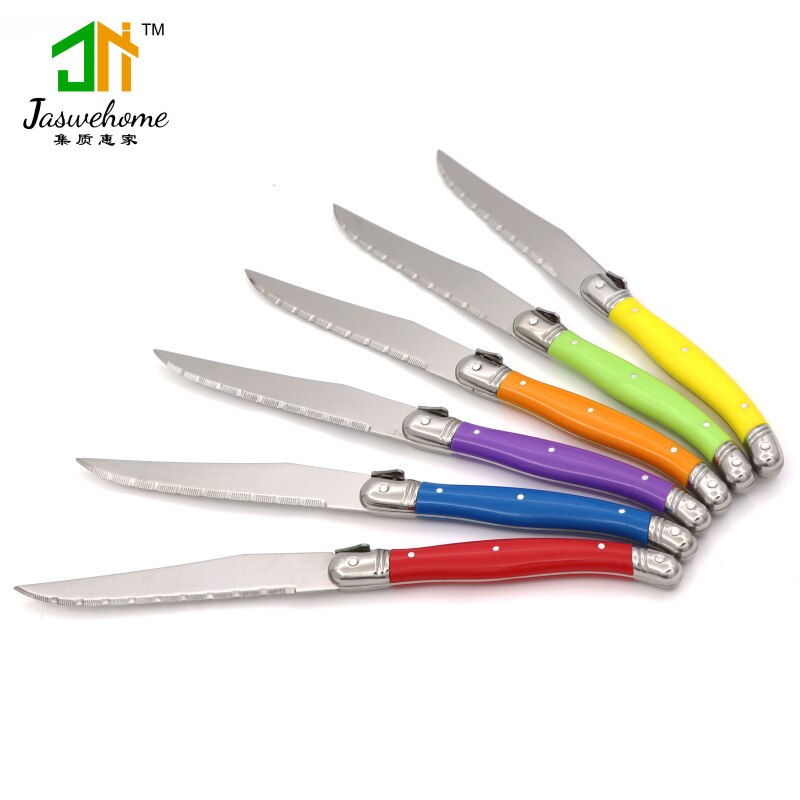 6 stücke/7 stücke Laguiole Stil Edelstahl Steak Messer Set Steak Messer Mit Holz Halter Stahl Abendessen Messer besteck Set: 6pcs knives