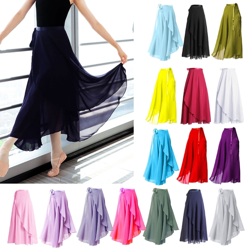 16 Solid Colors Classical Mid-Calf Half Skirt Spring Summer Breathable Long Wrap Skirts for Ladies Ballet Dance Stage Wear