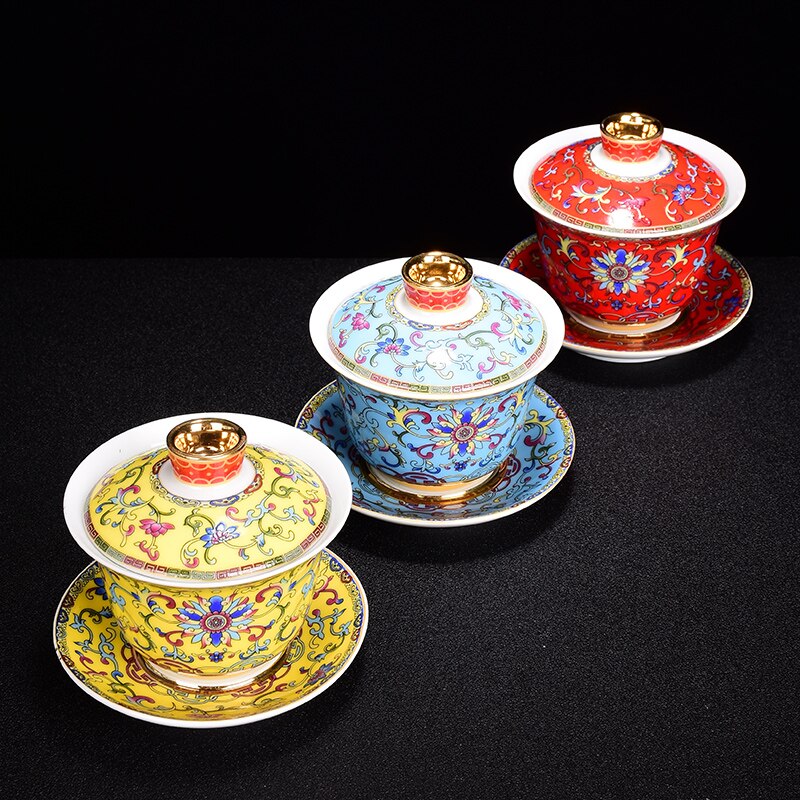200ml/300ml jingdezhen emalje farve gaiwan porcelæn gaiwan keramisk kung fu te sæt mester te skål tekop hjem dekoration