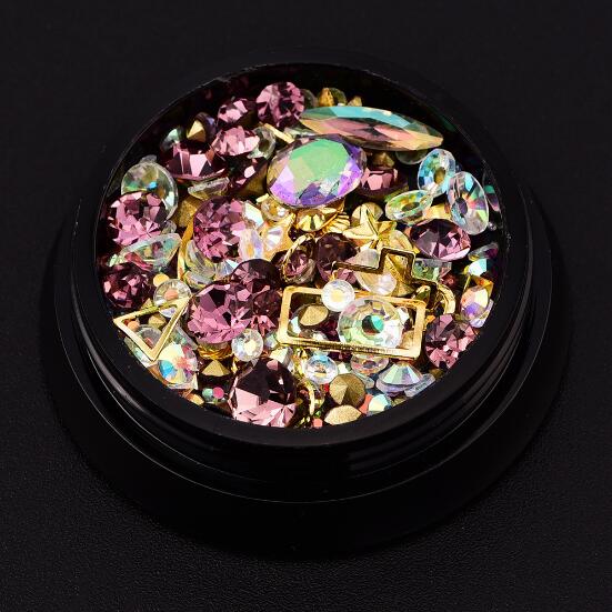 Blanding stil bittesmå perler ting krystal dekorationer gør det selv håndværk flade diamanter farverige nail art metal nitte harpiks smykker fyldstoffer: 12 lyserød