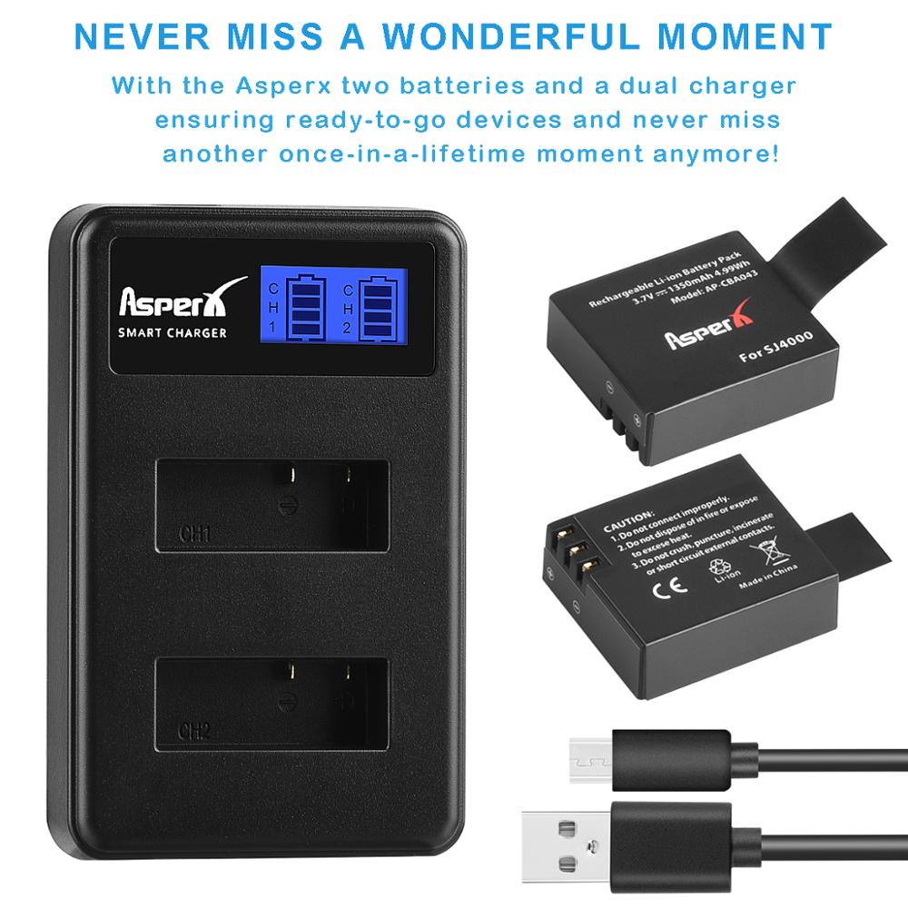 2 stk handling kamera batterier + lcd usb Dobbel lader til crosstour, sjcam ,sj4000, eken  h9,m10,sj5000 4k undervannskamera