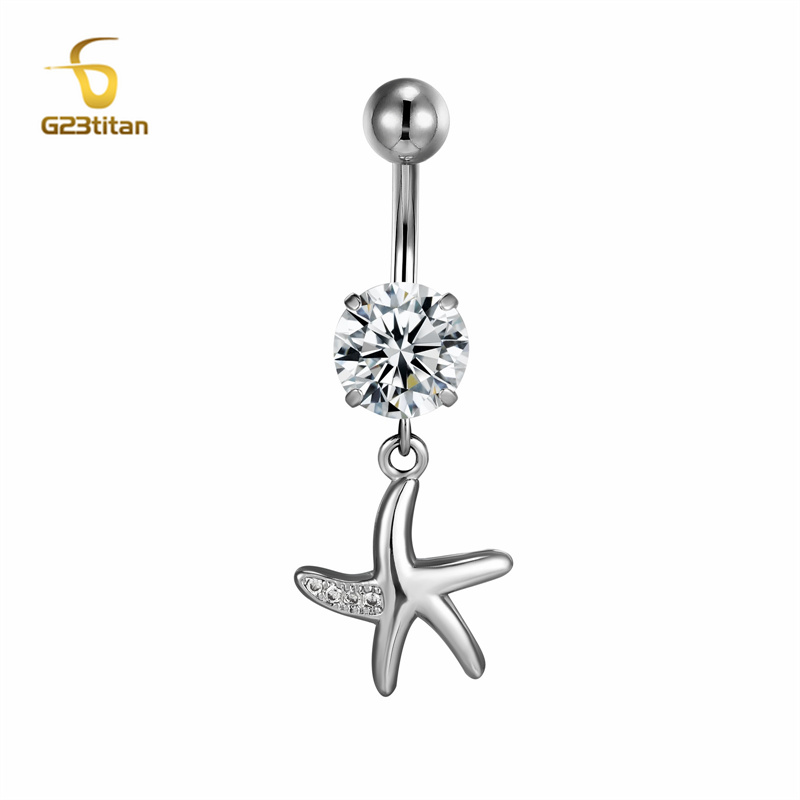 Colgante de estrella de mar de titanio de 14G para mujer, anillo para ombligo, tentáculos de circón AAA, Piercing para el ombligo, joyería para Bikini de playa
