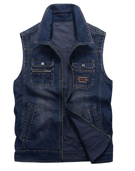 Mannen Voor-en Achterkant Dragen Denim Vest Casual Rits Multifunctionele Vest Werk/Leven dual-Gebruik Vest 2 Kleuren: Black / M
