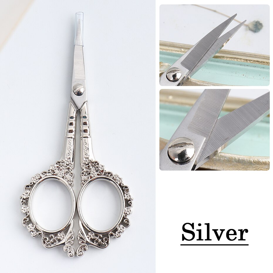 Tijeras para uñas estilo Retro, cortador de pelo de cejas y nariz, tijeras pequeñas de oro rosa para manicura, herramientas de maquillaje JI1852: Silver