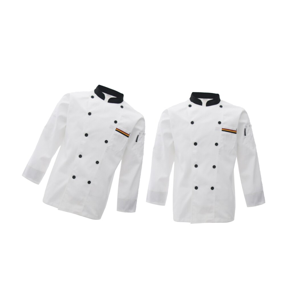 2Pcs White L CHEF COAT JACKET CHEFS White COAT CHEFWEAR UNISEX GOOD