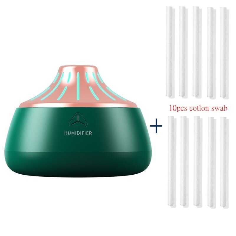 Mini Ultrasonic Air Humidifier Aroma Essential Oil Diffuser for Home Office USB Fogger Mist Maker with LED Night Lamp: Green plus gold-10