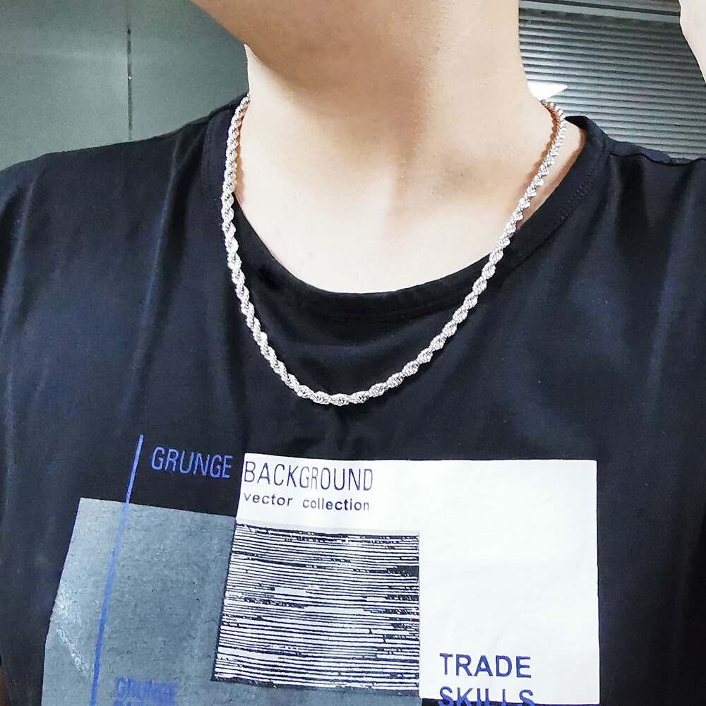 Herren-halskette mit anhänger aus sterlingsilber im retro-stil, 100% 925 zoll 5 mm ca. 20-24 cm) lange, gedrehte kette, massives silber, herrenschmuck