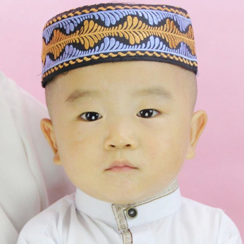 Sombrero de chico musulmán islámico, gorro redondo bordado para niño, gorro de oración de Arabia Saudita
