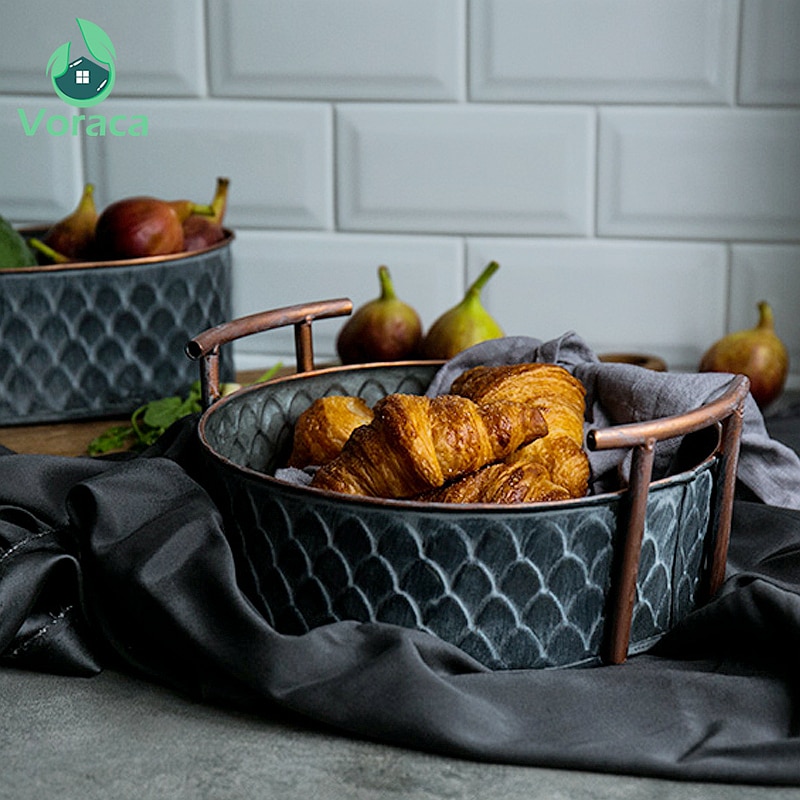 Antieke Retro Ronde Ijzeren Mand met Handvat Handgemaakte Vintage Metalen Fruit Brood Lade Plaat Woondecoratie Tafel Fotograferen