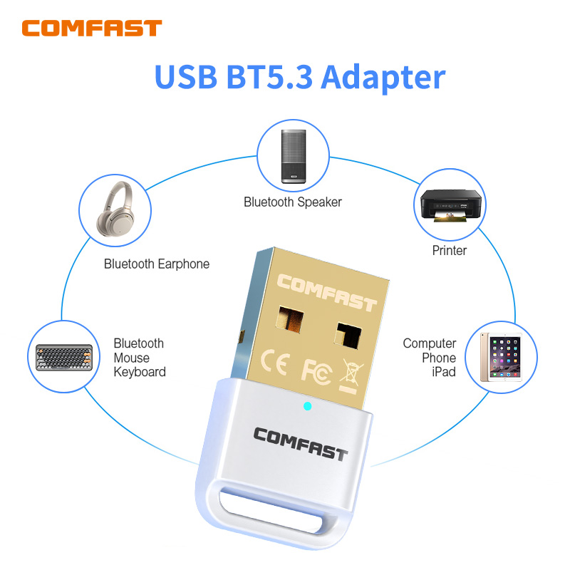 COMFAST Bluetooth 5.3 Adapter for Pc Usb WiFi Dongle Bluetooth 5.0 5.1 Receiver for Speaker Keyboard Audio Transmitter