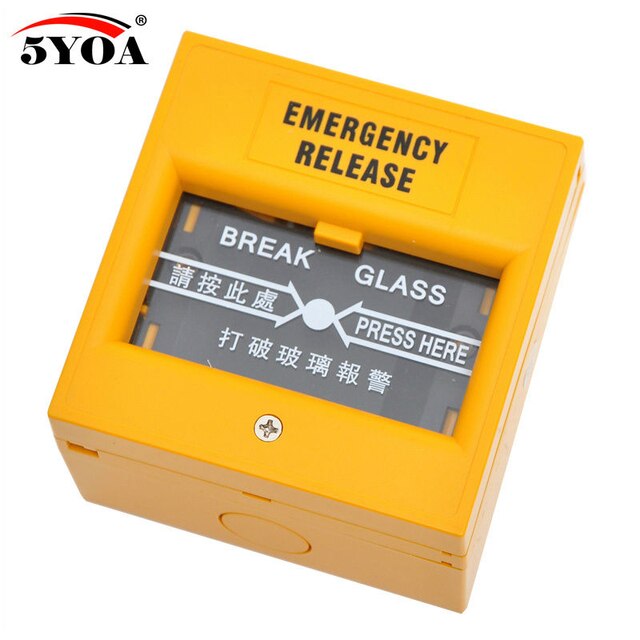 5YOA Emergency Door Release Fire Alarm swtich Break Glass Exit Release Switch Glass Break Alarm Button: YELLOW