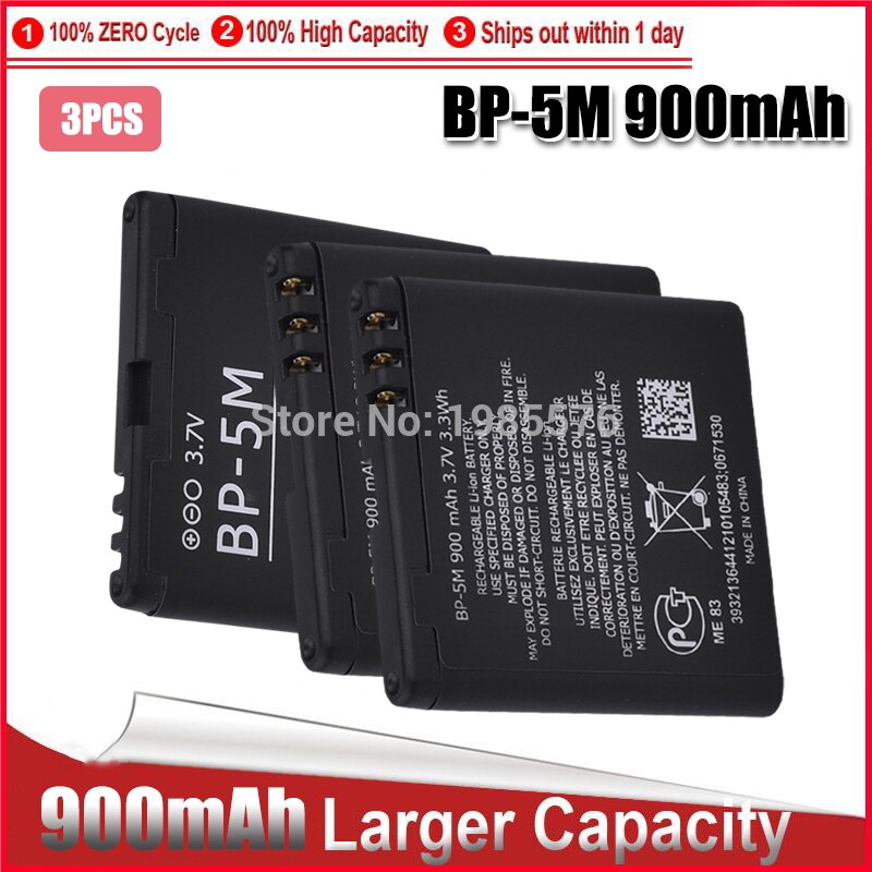 1-5PCS BP-5M for Nokia 6220 battery Classic 6500 6110 Slide 8600 cell phone replacement Luna Navigator 7390 5610 5700 6500S: 3pcs