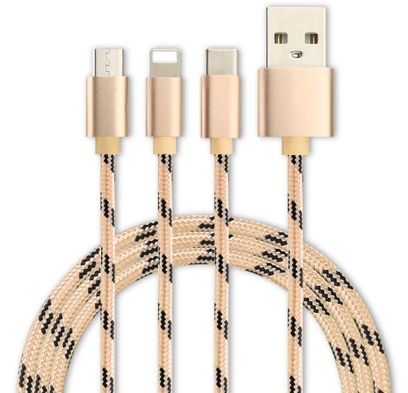 Kabel 3 w 1 Szybkie Ładowanie 3A USB Type-C do iPhone, Micro USB, Lightning - Tzuafat