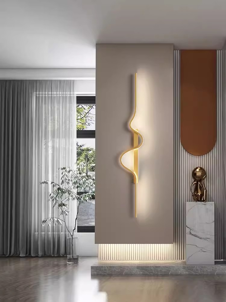Minimalistisk led-væglampe til sengebord, stue, soveværelse, trappe, korridor, køkken, butik, tv, baggrund, moderne, sort, natbelysning