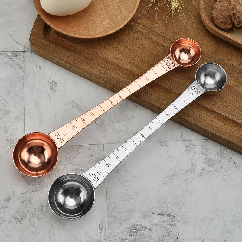 1PC Coffee Measuring Spoon with Graduated Double Ends Rose Gold Graduated Roasted Long Handle Tool Stainless Steel Scoop Spoons