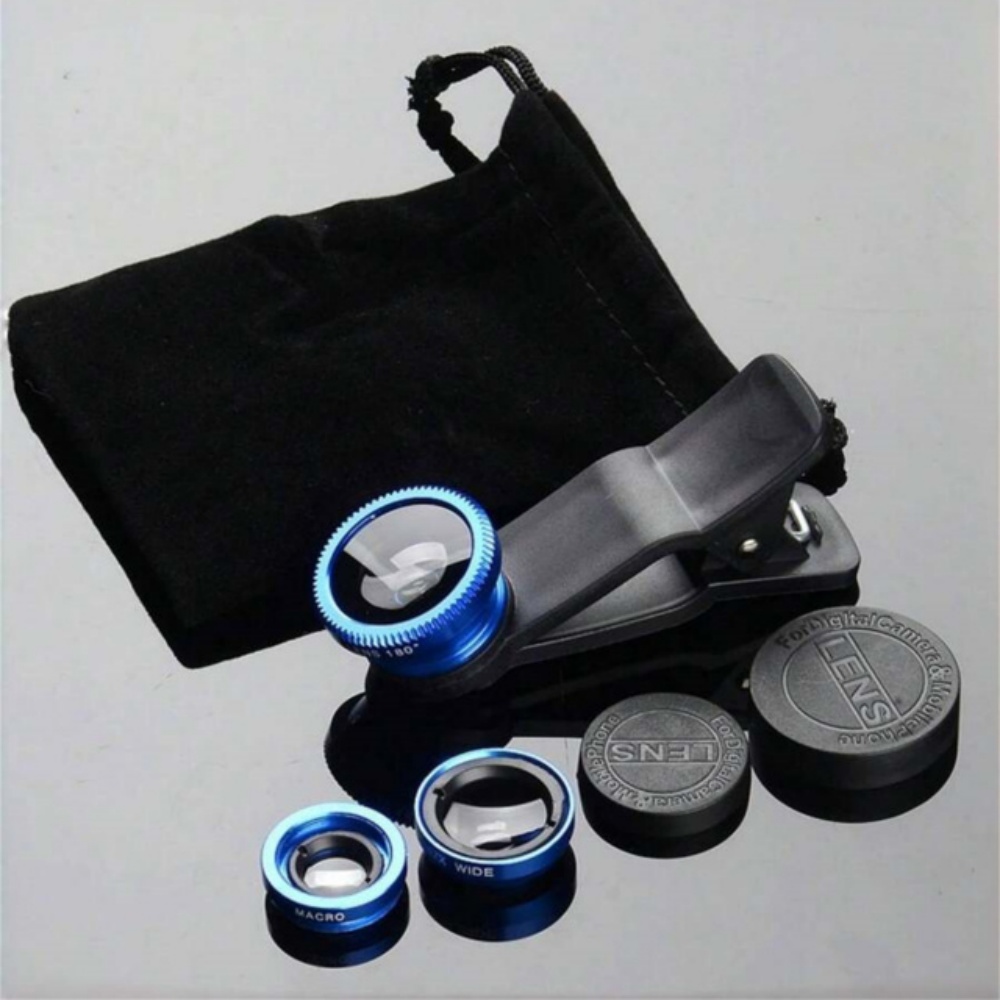 Kit de lentes de cámara ojo de pez Universal 3 en 1, lentes Macro gran angular para teléfono inteligente, lupa con Clip, accesorio de fotografía móvil: Morado