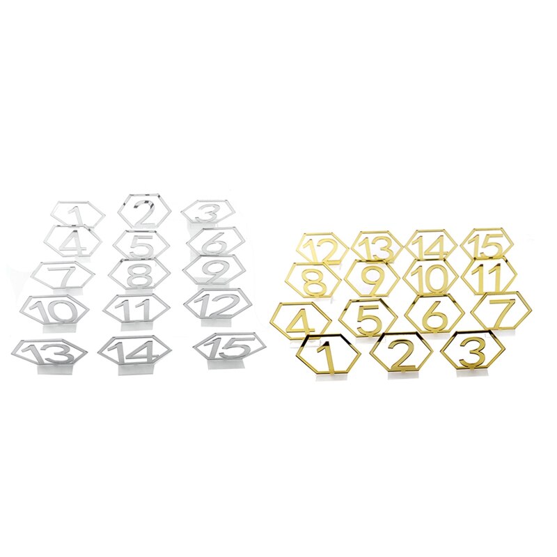 Espejo hexagonal hueco, número 1-15, asiento de boda, mesa, placa, decoración, manualidades