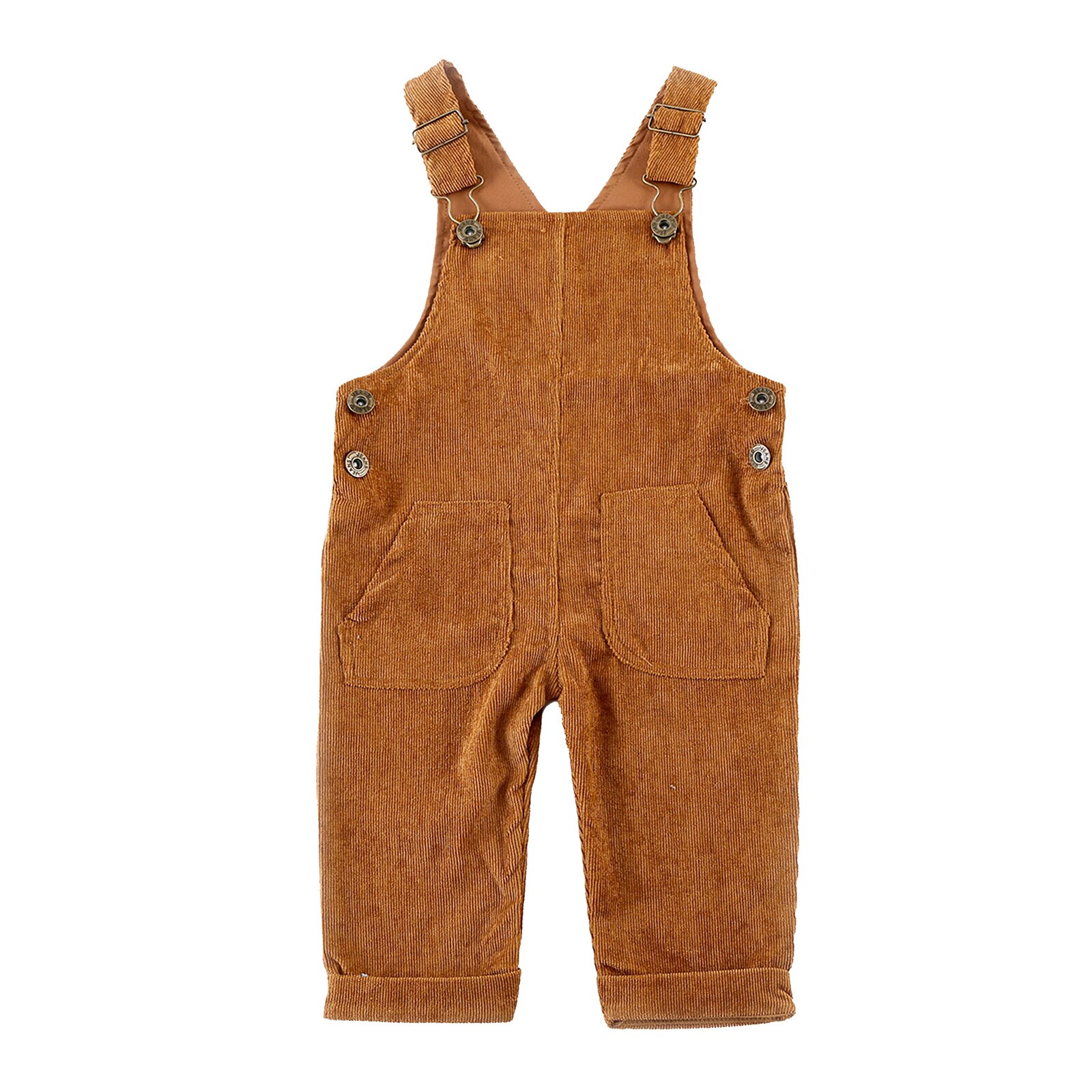 Peto Vintage liso para niños y niñas, pantalones con tirantes informales de PANA con botones de Metal, prendas de vestir 9M-3T: Light Brown / 18 meses