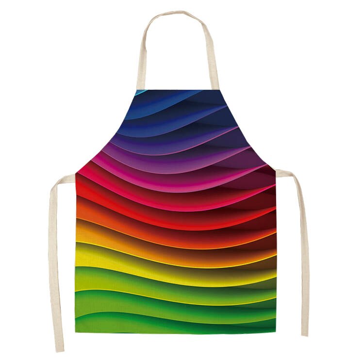 1Pc Rainbow Kleurrijke Geometrische Keuken Chef Schort Voor Vrouwen Katoen Linnen Bib Huishoudelijke Schoonmaken Overgooier Keukenschort 53*65Cm: N
