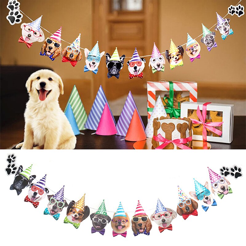 Banderines de feliz cumpleaños para perros, decoración para de cumpleaños, suministros para mascotas, banderas para de perros, guirnalda con banderines